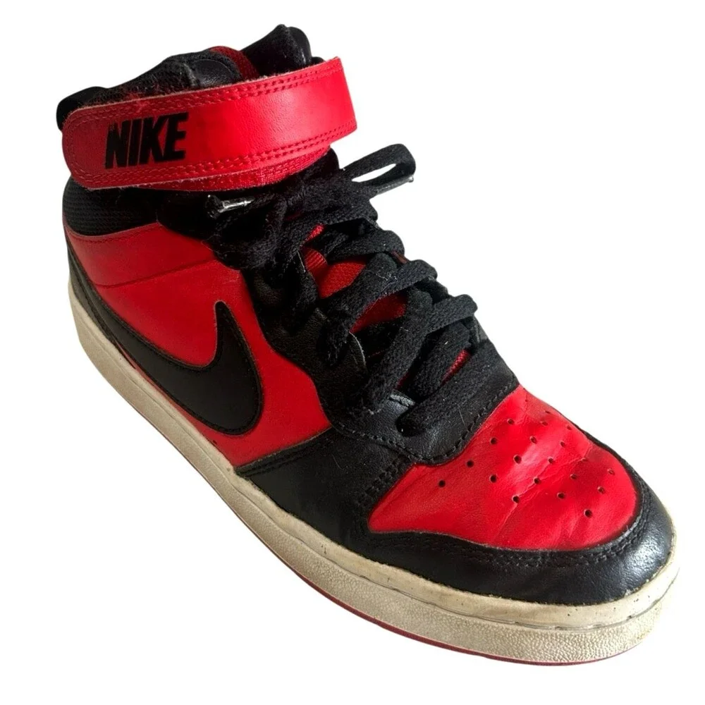 Nike Boys Court Borough Mid 2 CD7782-602 Leather Red Basketball Sneakers 5Y
